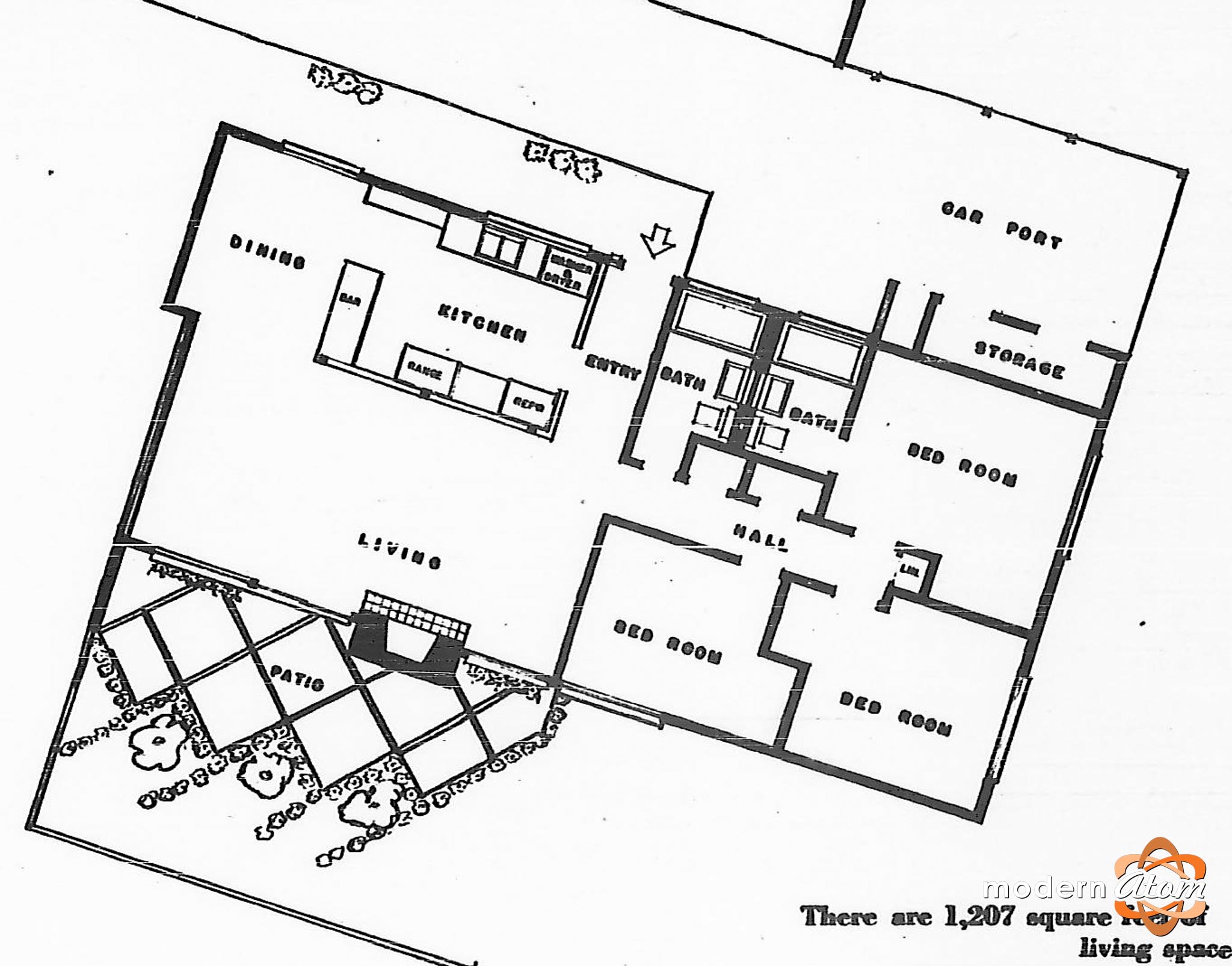 The prototype 3-D Contemporary floor plan that H.B. Wolff built at the 1954 Denver Home Show.